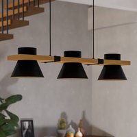 EGLO Maccles pendant light in black with wood, 3-bulb