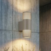 Lindby utomhusvägglampa Lurinda, 2 lampor, grå, Ø 10 cm, IP44