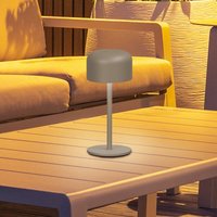 FH Lighting Finley LED rechargeable table lamp, grey-brown, height 22 cm, metal, IP54