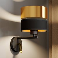 TK Lighting Vägglampa Hilton svart/guld med LED-läslampa