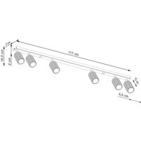 SOLLUX LIGHTING Carbon downlight, white, length 117 cm, aluminium, 6-bulb.