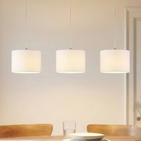 Lindby hänglampa Imarin, 3 lampor, vit, textil, 100cm