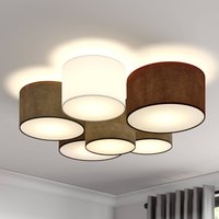 Lindby taklampa Laurenz, Ø 99 cm, 6 lampor, grå/brun