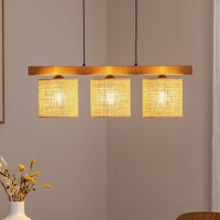 Duolla Forest hanging light, light wood/black, natural jute, 3-bulb
