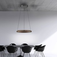 PURE E-Loop LED hanging light, oak/black pearl, Ø 70 cm aluminium, CCT