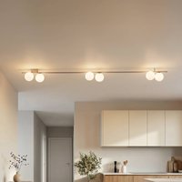 Loftlampe Imelo, cremefarvet, 6 lyskilder, glas, længde 200 cm