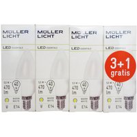 Müller-Licht LED-kronljuslampa E14 5,5W 2 700 K Set 3+1 matt