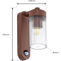 Lindby utomhusvägglampa Kaliro, rost, 24 cm, IP54, sensor