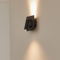 Lucande Magya LED wall light, black, 2-bulb, angular