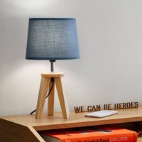 COREP Yoga table lamp, petrol blue/light wood, 34 cm, cotton/wood
