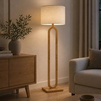Elobra Patagonia floor lamp, light oak/natural, height 160 cm, wood/fabric
