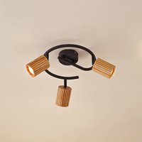 Lindby Stralino ceiling spotlight, 3-bulb, Ø31cm, wood, GU10