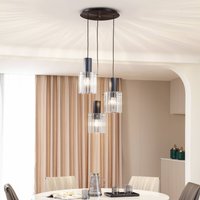 Lucande pendant light Eirian, Ø 40 cm, 3-bulb, black, glass