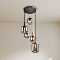 Näve Fumo pendant light, smoked glass, 5-bulb, circular