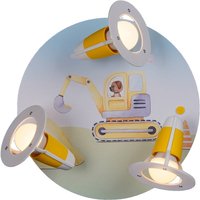 Elobra Construction site excavator ceiling light, yellow, Ø 29 cm, 3-bulb