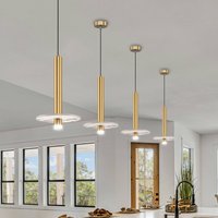 Viokef Leandros LED hanging light, gold-coloured, Ø 40 cm, artificial stone/metal