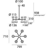 Stilnovo pendellampa Megafono, längd 80 cm, svart, 12 lampor