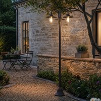 Lindby Bilma outdoor light, 3-bulb, rust, 220 cm, glass, IP65