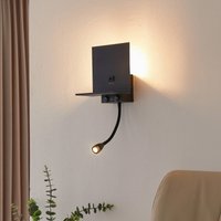 Lindby vägglampa Thorid, svart, USB, LED-läslampa, G9