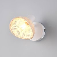 Reality Leuchten Applique murale Calvi, blanche, rotin naturel, Ø 13 cm, interrupteur