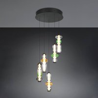 Trio Lighting LED-hänglampa Minerva, Ø 42 cm, färgglad, glas, CCT, 5 lampor
