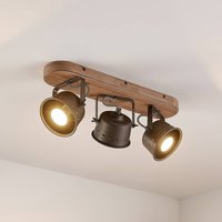 Lindby ceiling spotlight Rubinjo, 45 cm, 3-bulb, wood, GU10