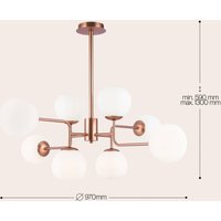 Maytoni ljuskrona Erich, mässing rosé, glas/metall 8 lampor.