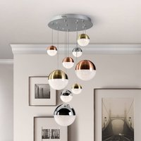 Schuller Valencia LED-hänglampa Sphere, 9 lampor, dimbar, Ø 50 cm, flerfärgad