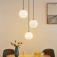 Lindby hänglampa Jurian, Ø 32 cm, 3 lampor, nickel/opal, glas