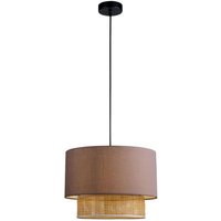 Viokef Hänglampa Rika, Ø 34 cm, grå/naturfärgad, tyg/rotting