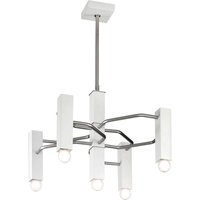 Metallux Hänglampa Raster, 5 lampor, nickelmatt/vit