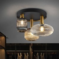 Schuller Valencia Plafonnier Norma, Ø 56 cm, à 3 lampes, noir/laiton, verre