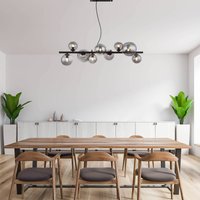 Globo Riha hänglampa, längd 87 cm, svart/rökfärgad, 9 lampor.