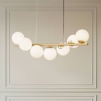 Lucande hänglampa Isandro, 95 cm, guld, vit, 7 lampor, G9