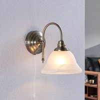 Lindby vägglampa Hanna, 18 m, antik mässing, metall, glas