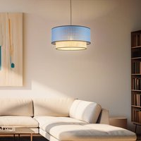 Duolla Boho hanging light, rattan, fabric, beige/denim