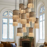 MARKET SET Formentera hanging light, Ø 70 cm, palm fibre, 16-flg.