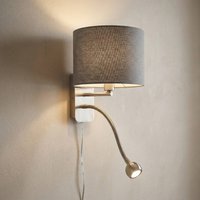 Trio Lighting Hotel wall light with LED reading light, round, grey