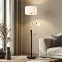 Lindby Aovan floor lamp, black, shelf, USB port