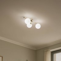 Domiluce Plafonnier Drum, couleur or, à 3 lampes, verre, longueur 46 cm