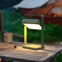 Nordlux Saulio LED-bordslampa, olivgrön, IP44, aluminium, USB, uppladdningsbart