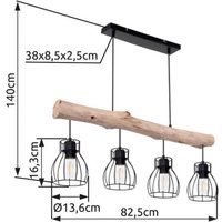 Globo Mina pendant light, length 83 cm, black/brown, 4-bulb.
