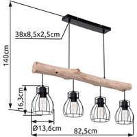 Globo Mina hänglampa, längd 83 cm, svart/brun, 4 lampor.