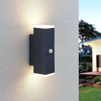 Lindby LED-vägglampa Sally, 22 cm, antracit, IP54, sensor