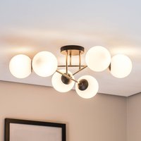 EMIBIG LIGHTING Magnum ceiling light, 6-bulb, opal white/gold/black, glass