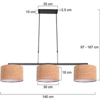 Steinhauer Hänglampa Stang, svart/brun, längd 140 cm, kork, 3 lampor.