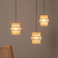TK Lighting Calisto pendellampa, jute, naturbrun, 3-ljus, decentraliserad