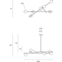 miloox by Sforzin Suspension Kika à 6 lampes, noir/blanc, métal, verre