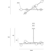 miloox by Sforzin Kika hänglampa, 6 lampor, svart/vit, metall, glas