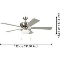 EGLO Ventilateur de plafond Ballina, E27, nickel mat, interrupteur à tirette